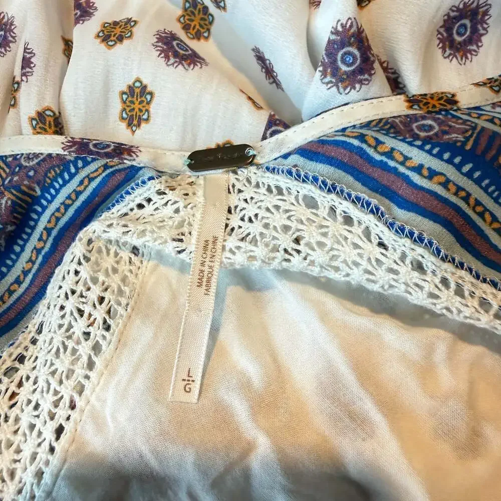 Free People Women L Pebble Rain Tunic Dress Floral Bohemian Flowy Feminine Tie
